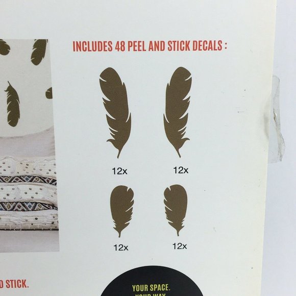 Paper Riot Co. Removable Decals Boho Feathers Quick Stick 48 Decal Stickers New - Picture 6 of 12